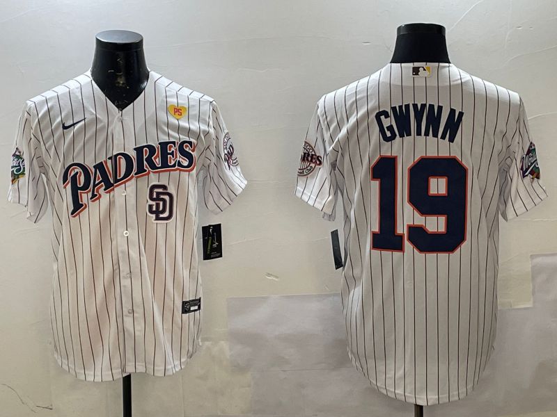 Men San Diego Padres #19 Gwynn White Stripe Throwback Game Nike 2025 MLB Jersey style 4264